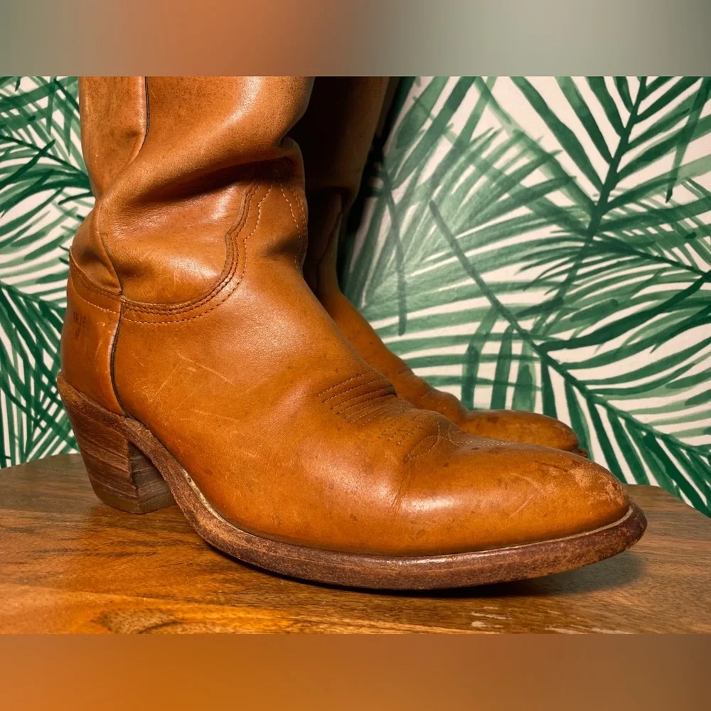 Frye Vintage Brown Leather Cowboy Boots Men’s 9.5 D USA - Picture 2 of 12